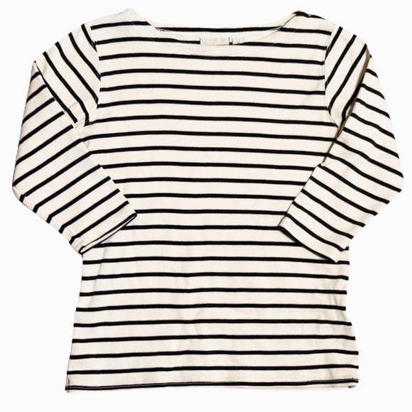 L.L. Bean Tops - L.L. Bean Black and White Striped Heritage Mariner Top 3/4 Sleeve- Size Large